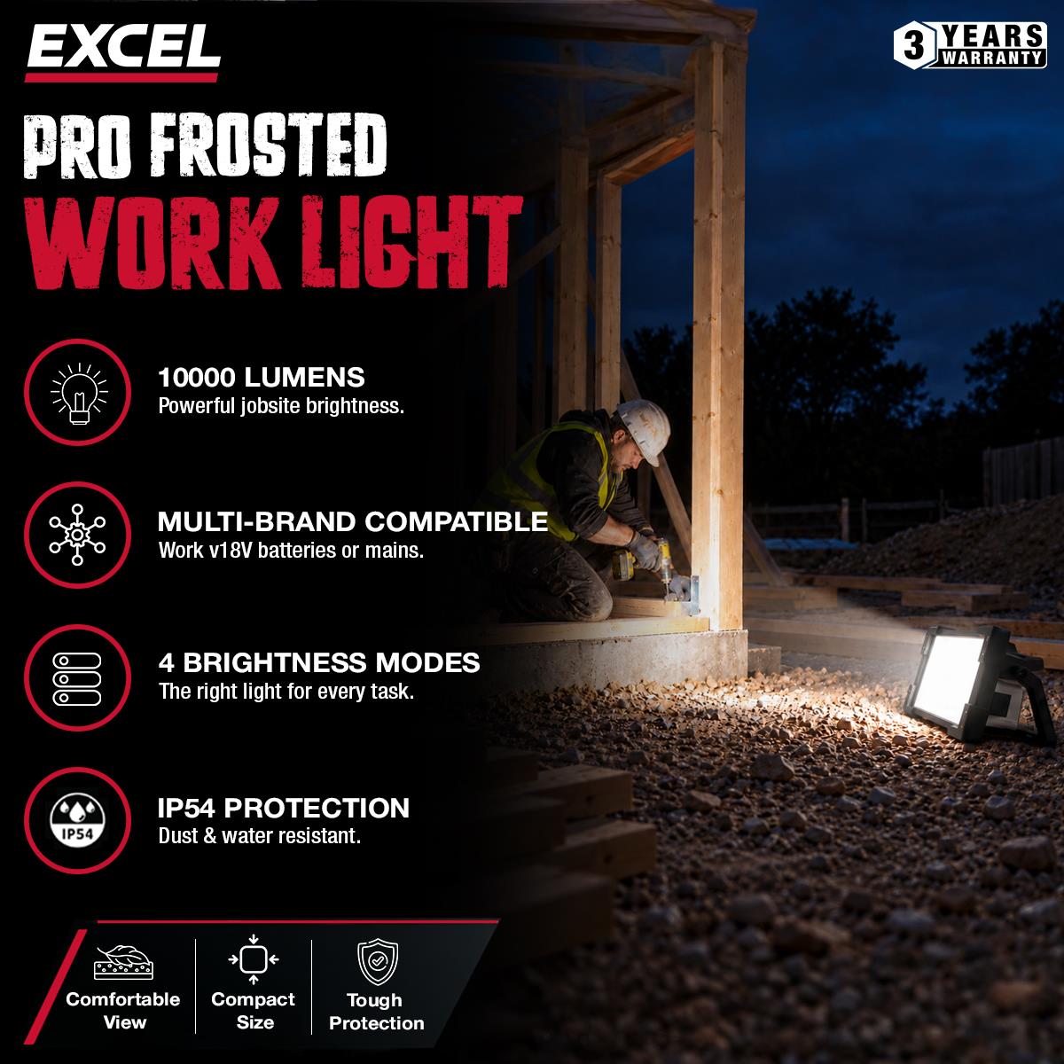 Excel 18V/240V 10000 Lumens Hybrid Pro-Frosted Work Light