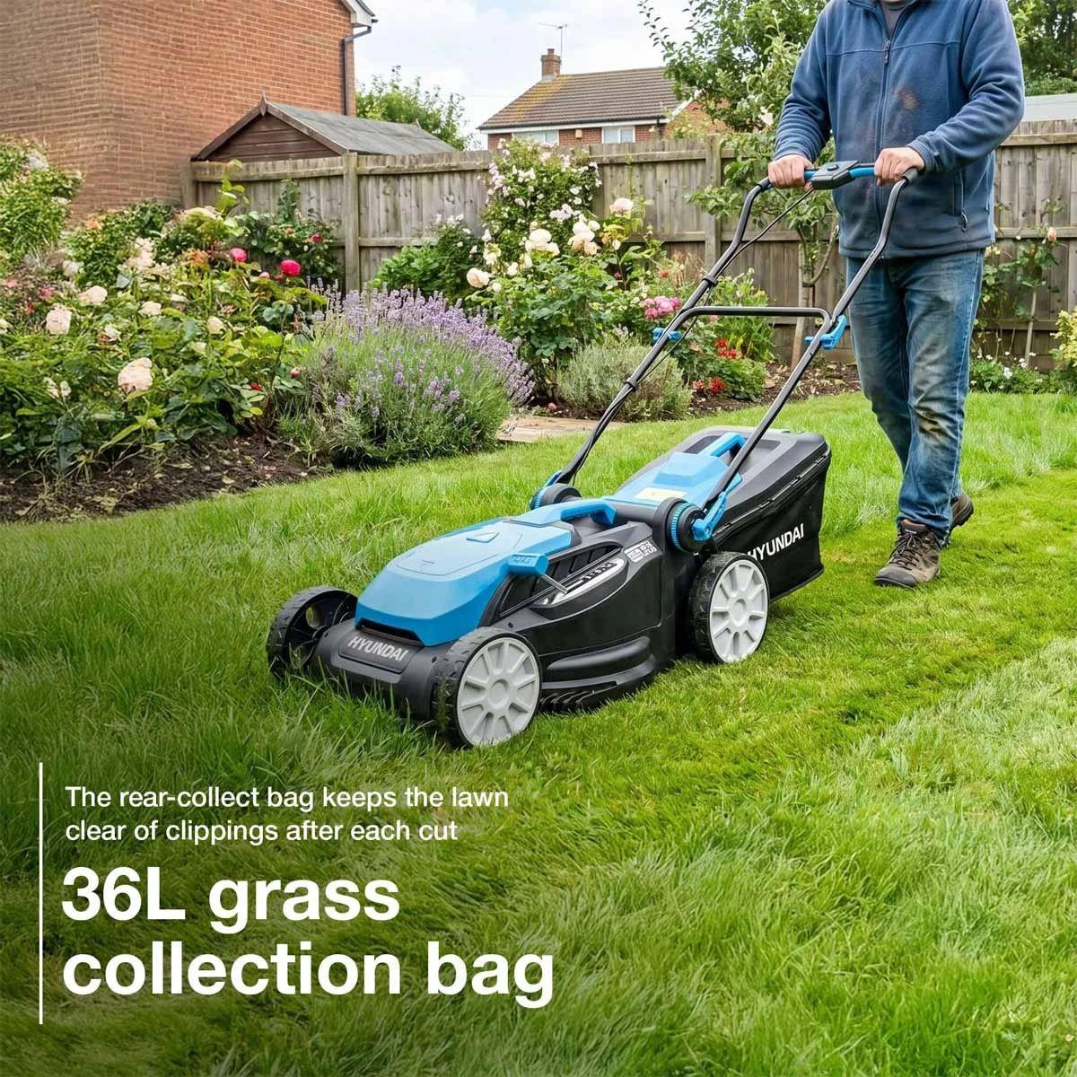 Hyundai HY40CLM38 2 x 20V Brushless Cordless Lawnmower 38cm with 2 x 4.0Ah Batteries and Charger