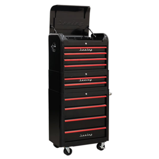 Sealey AP28COMBO2BR 10 Drawer Retro Style Rollcab Black and Red