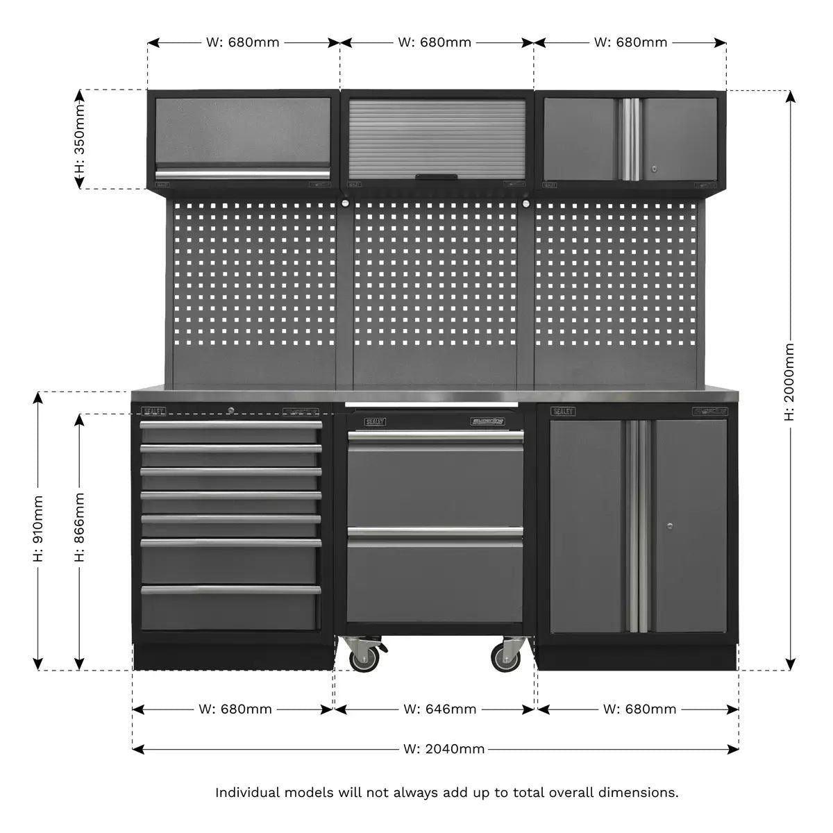 Sealey APMSSTACK12SS 2.04m Storage System Stainless Steel Worktop