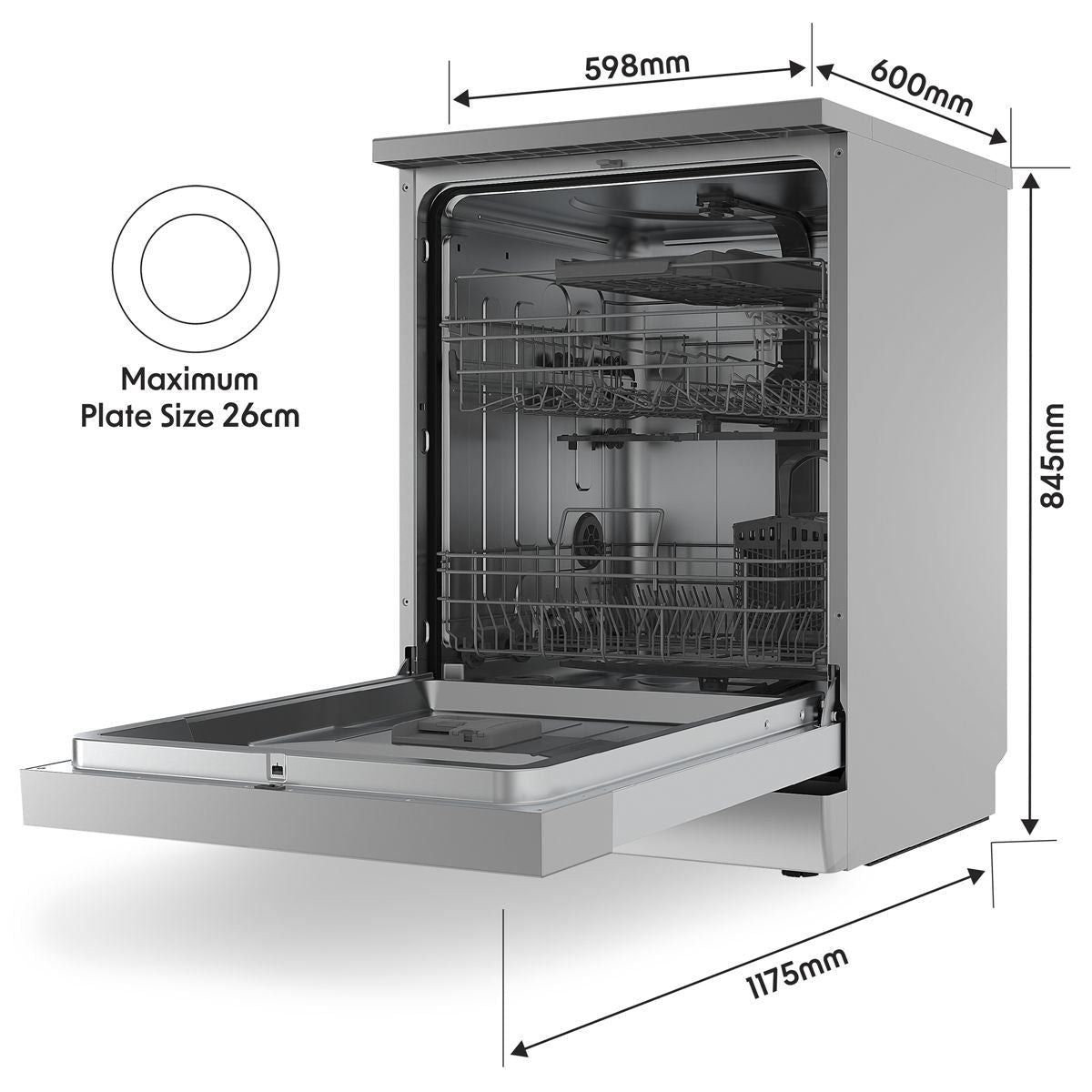 Sealey DH167 Baridi Regular Sized Freestanding Dishwasher 60cm Wide 14 Place Settings Silver