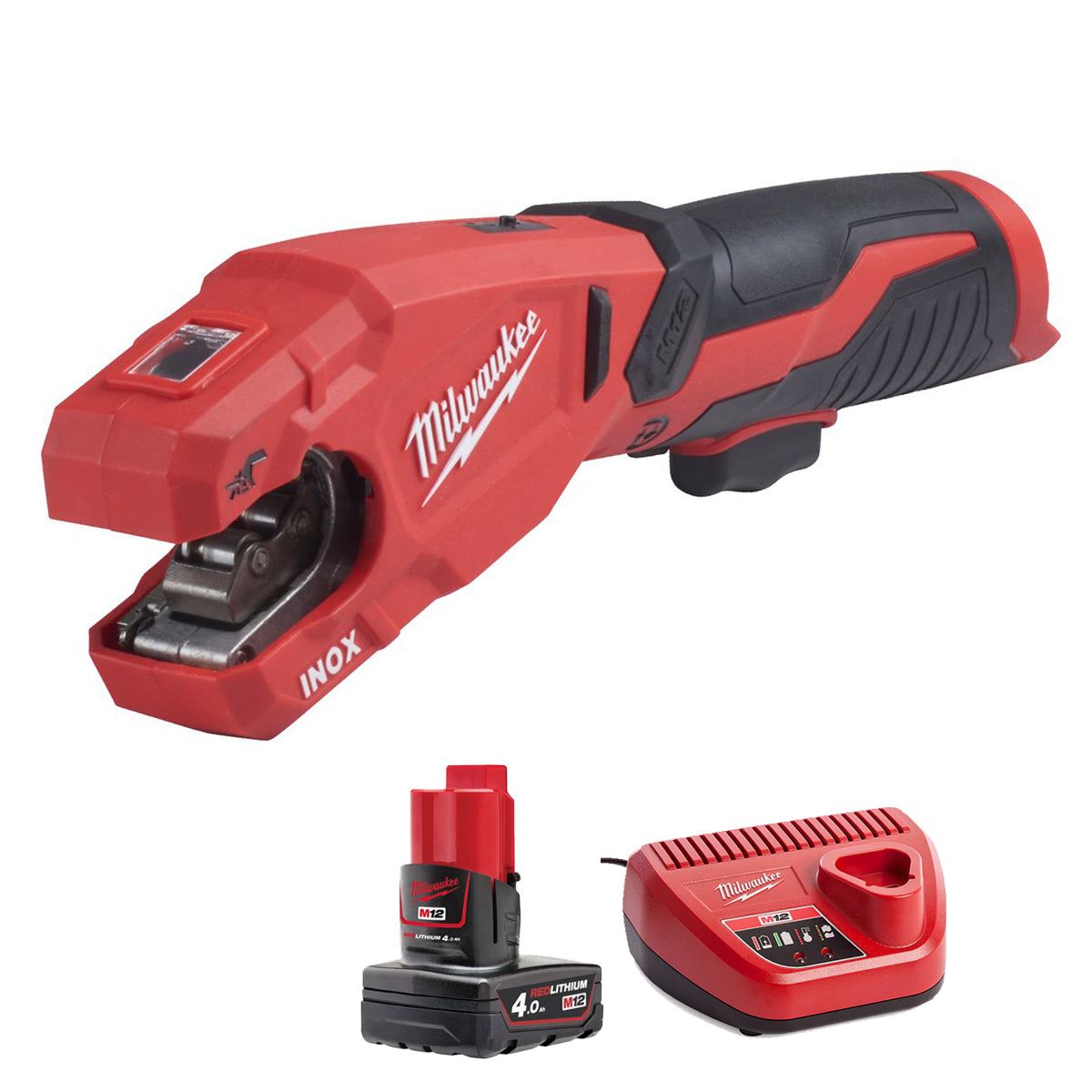 Milwaukee M12PCSS-0 12V 12-28mm Pipe Cutter with 1 x 4.0Ah Battery & Charger