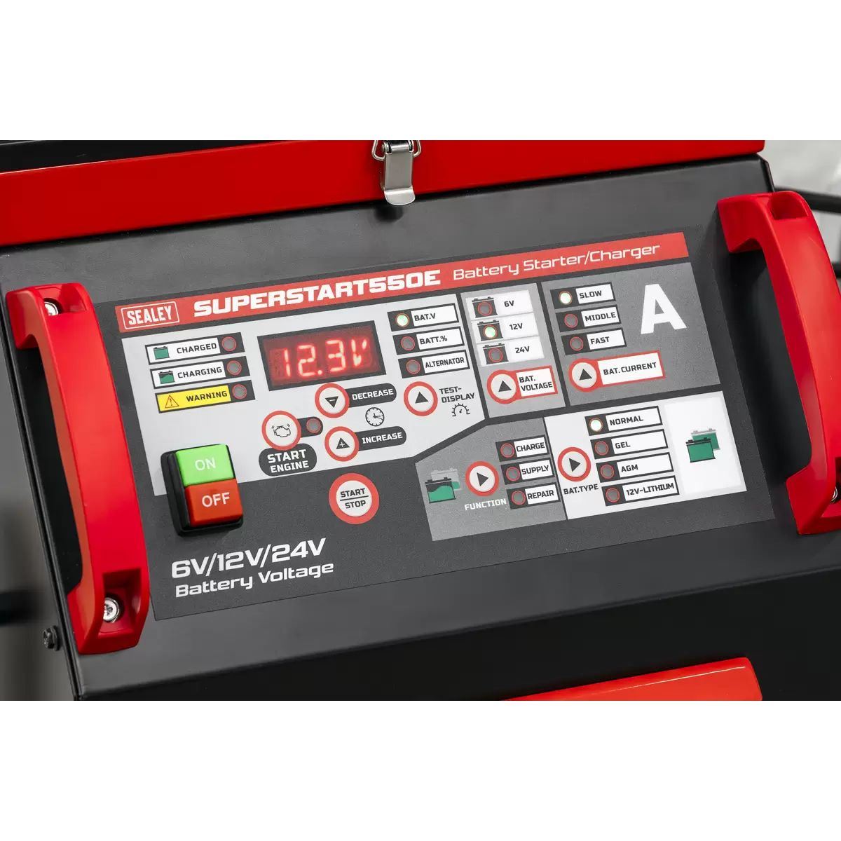 Sealey SUPERSTART550E 6/12/24V Battery Starter Charger 550A/230V