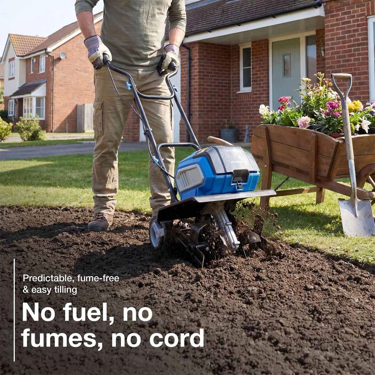 Hyundai HY40CT36 2 x 20V Brushless Cordless Tiller 36cm with 2 x 4.0Ah Batteries and Charger