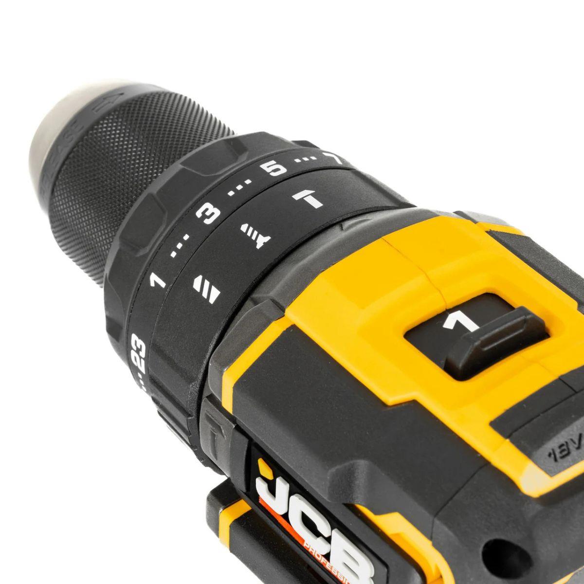 JCB-18PKIT-7 Pro 18V Combi Drill, Impact Driver & Angle Grinder With 2 x 5Ah Batteries & 4.5A Fast Charger In Soft Tool Bag