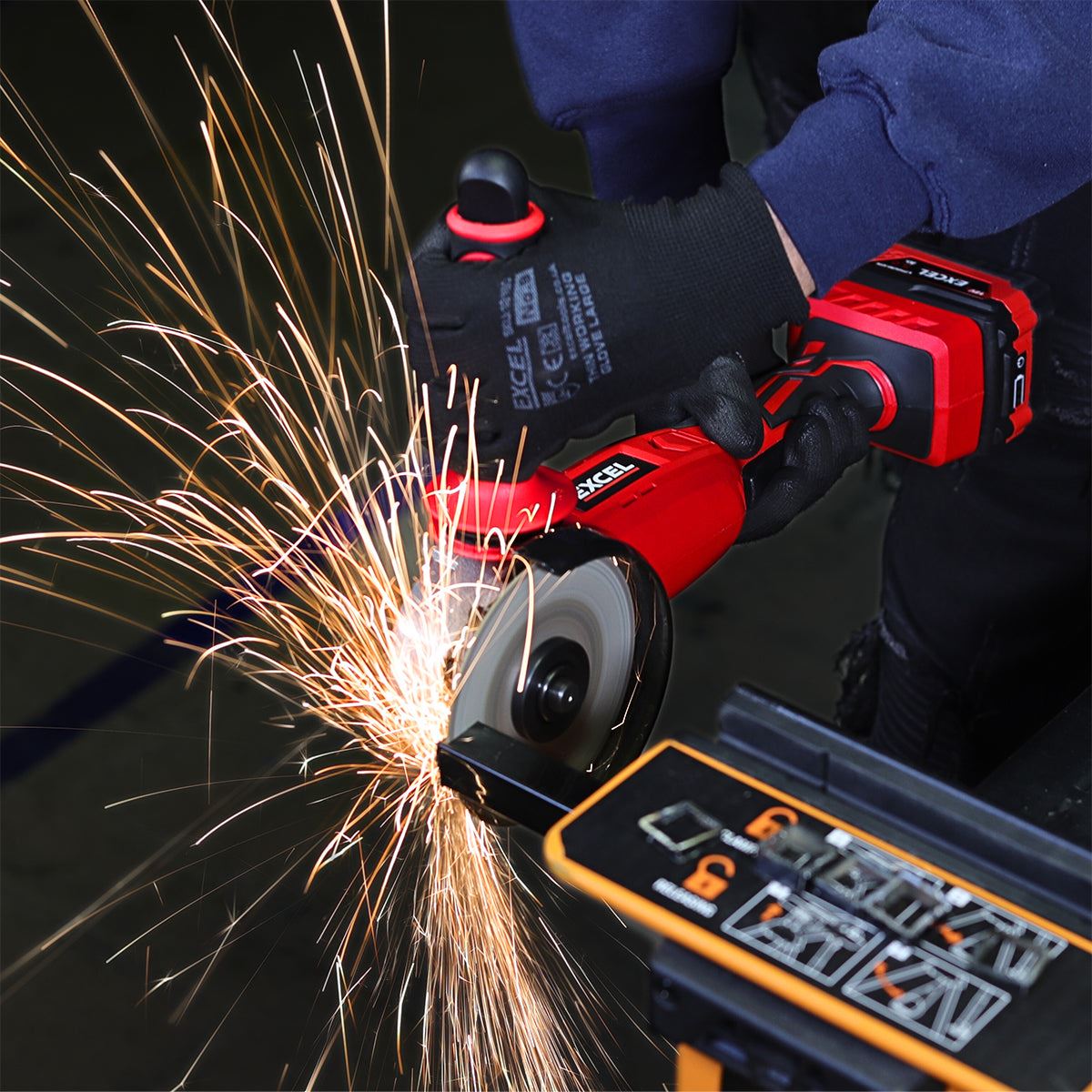 Excel 18V Cordless Angle Grinder 115mm with 1 x 2.0Ah Battery & Charger