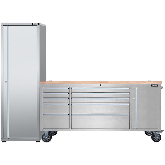 Excel 72inch 10 Drawer Stainless Steel Workbench Roller Tool Chest Cabinet & Tall Cabinet