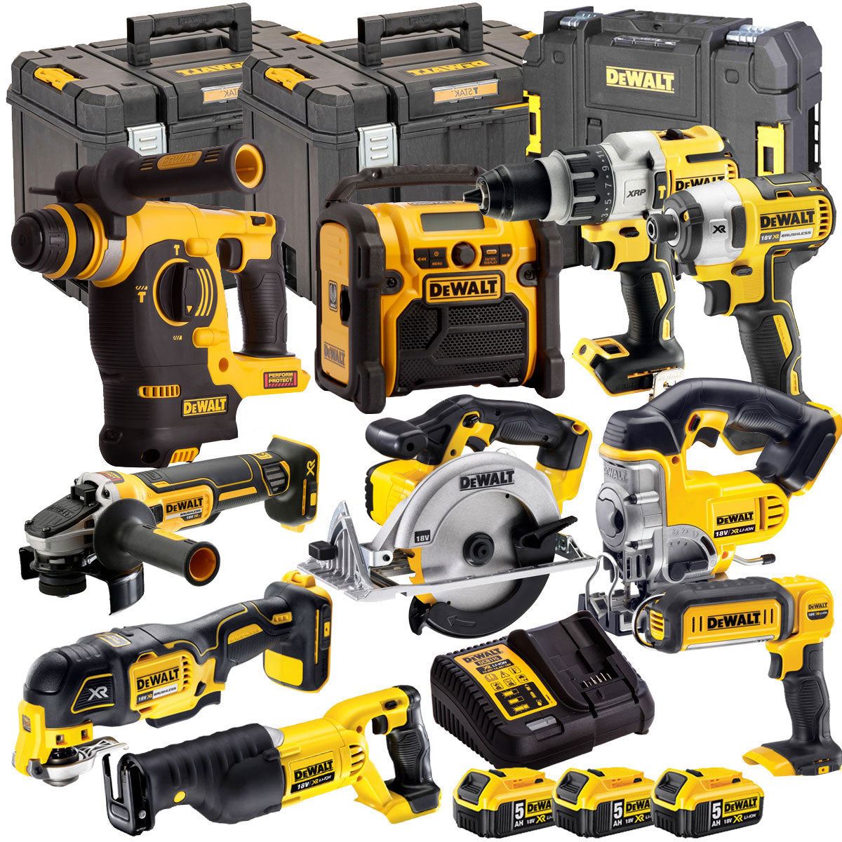Dewalt 18V 10 Piece Cordless Power Tool Kit with 3 x 5.0Ah Batteries T4TKIT-831