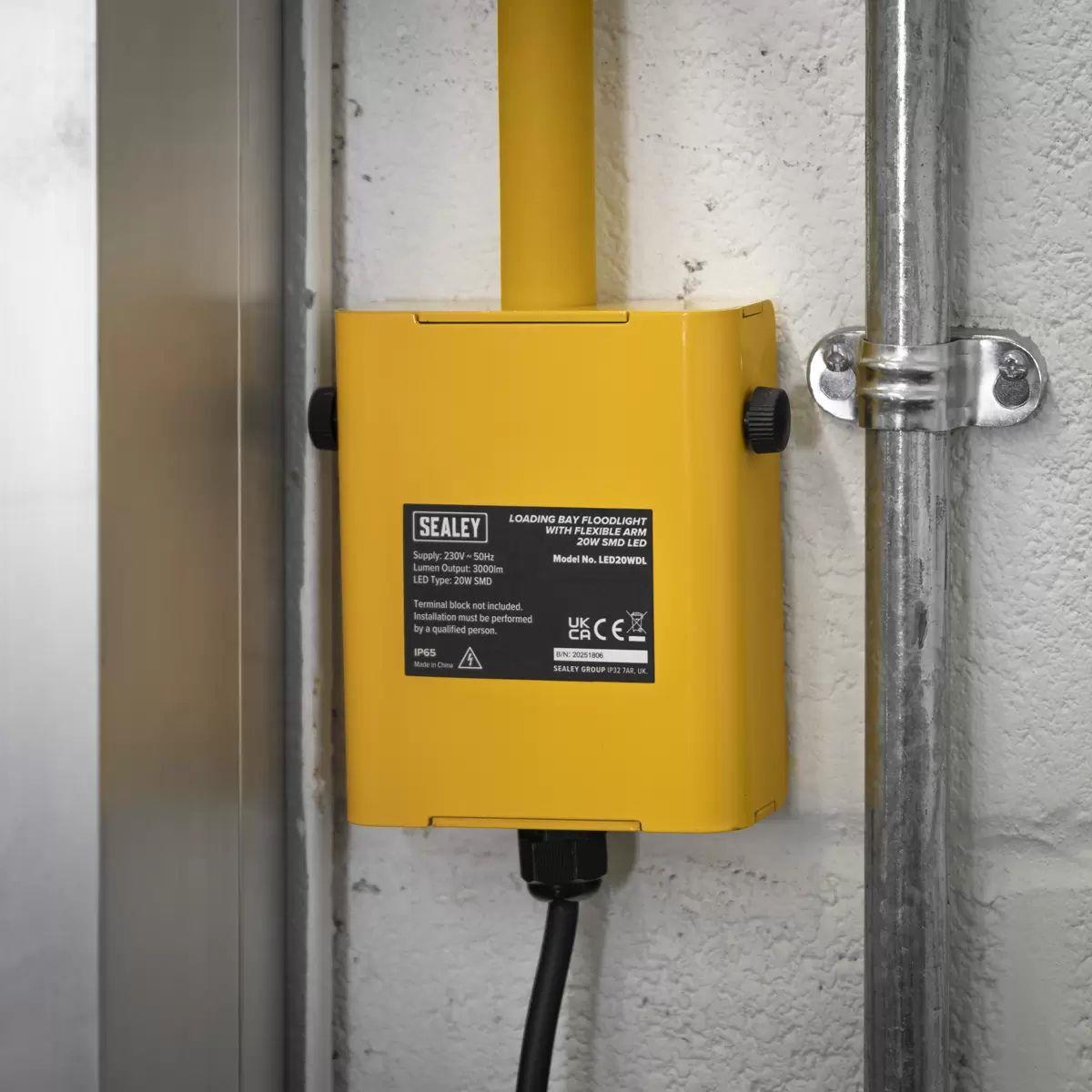 Sealey LED20WDL Loading Bay Floodlight with Flexible Arm Smd Led 20W/230V