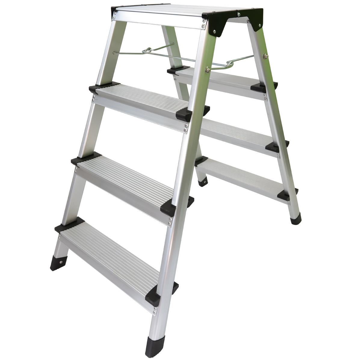 Excel Aluminium Stool Ladder 4 Tread Heavy Duty Folding Hop Up 745mm x 465mm Item Condition Damaged Box