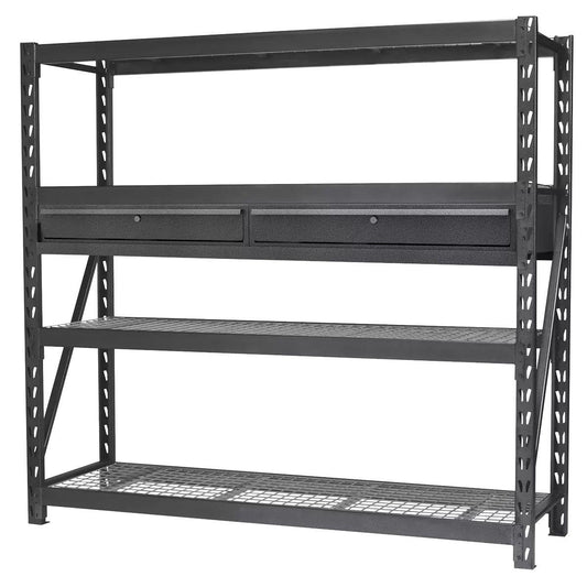 Sealey AP6572COMBO1 Heavy-Duty Racking Unit with 4 Mesh Shelves & Double Drawer 640kg Capacity Per Level