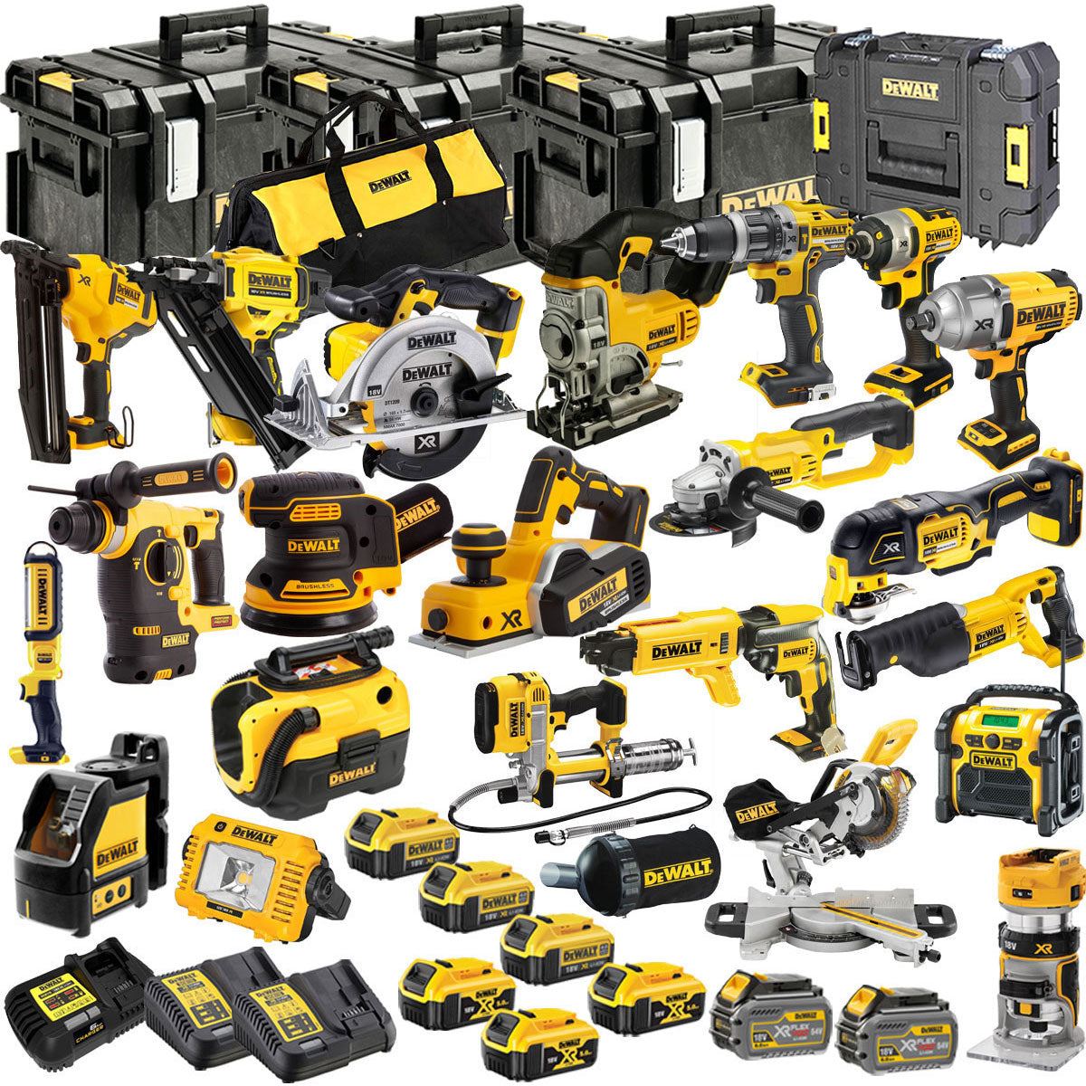 Dewalt DCKT4T22P 18V XR 22 Piece Power Tool Kit with 8 x Battery Charger & TStak Tool Storage