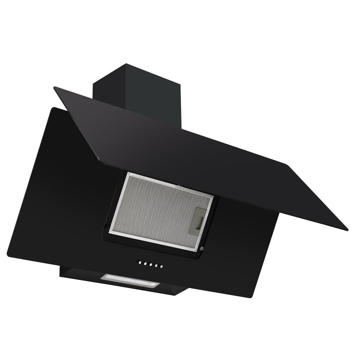Sealey DH106 Baridi Angled Chimney Cooker Hood with Carbon Filters & LED Lamp 90cm Black Glass