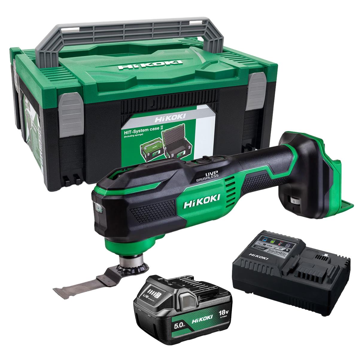 HiKOKI CV18DMAW2Z 18V Brushless Starlock Max Multi Tool With 1 x 5.0Ah Battery Charger & Case