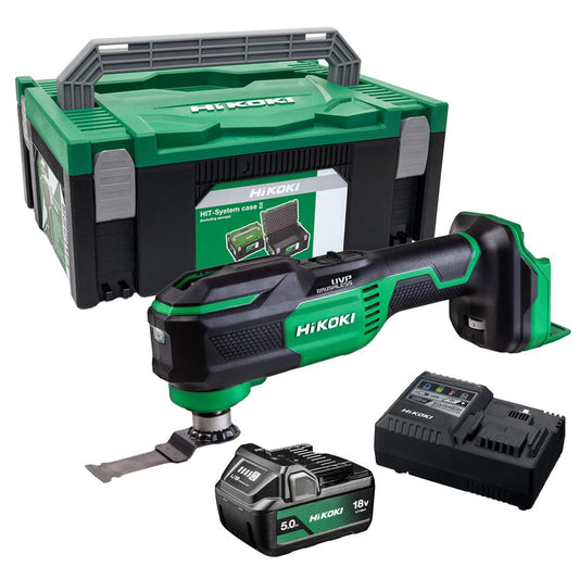 HiKOKI CV18DMAW2Z 18V Brushless Starlock Max Multi Tool With 1 x 5.0Ah Battery Charger & Case