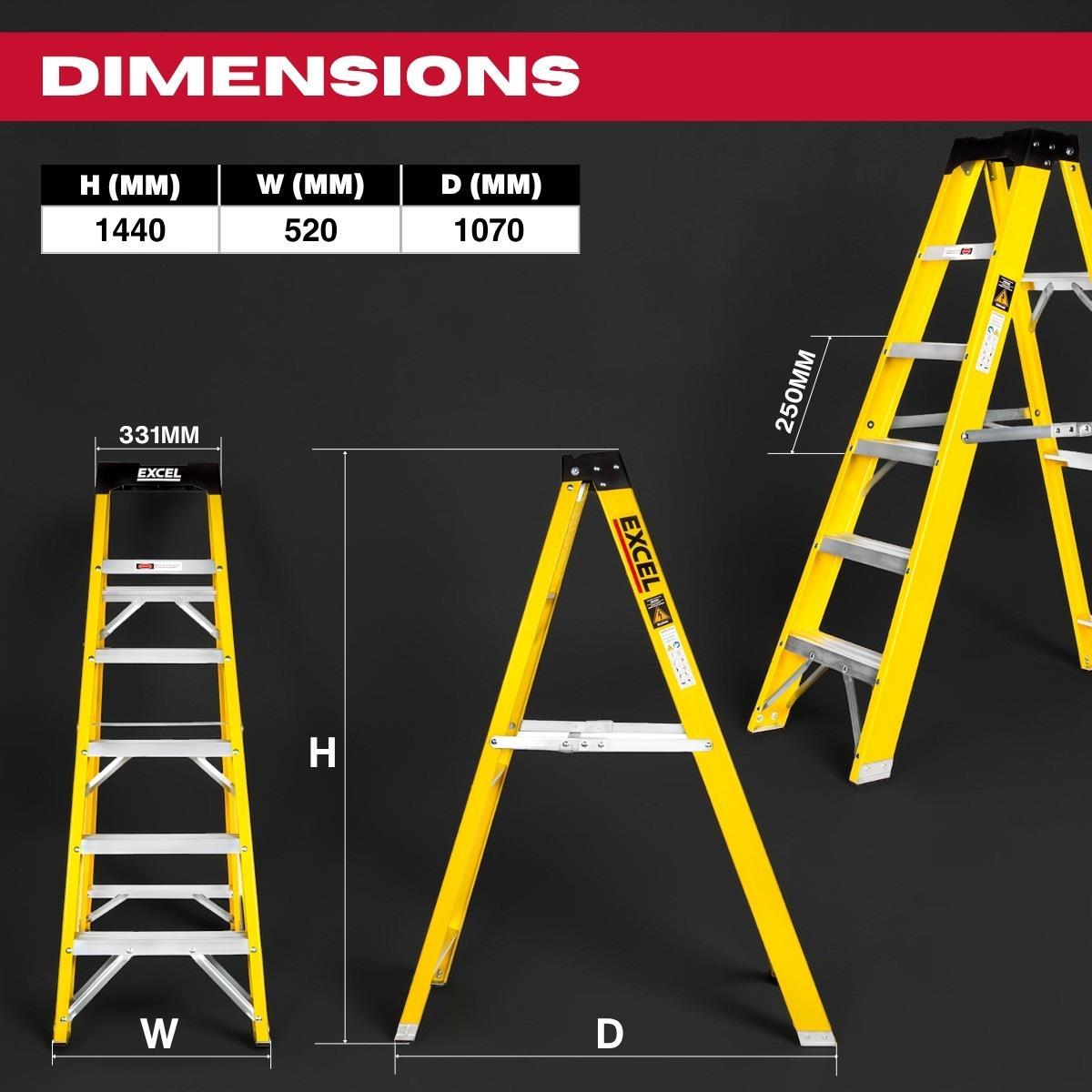 Excel Heavy Duty Fiberglass 6 Tread Ladder with 2 Step Hop Up Ladder