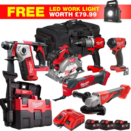 Milwaukee M18FPP6L3-503BWLF4 18V 8 Piece Power Tool Kit with 3 x 5.0Ah Batteries Charger & Wheeled Bag