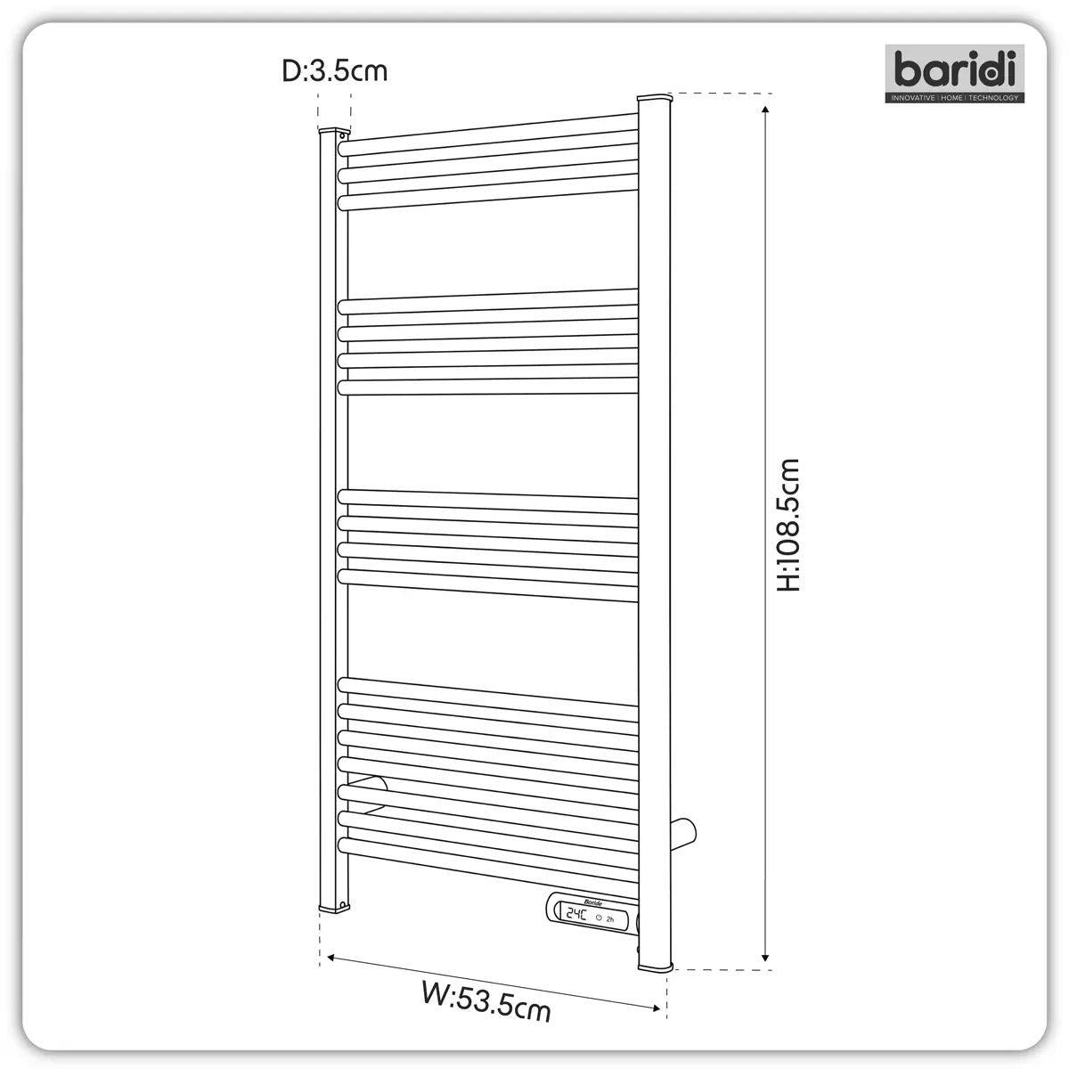 Sealey DH371 Baridi Electric Heated Towel Rail 1085 x 535mm with LED Display Black 230V