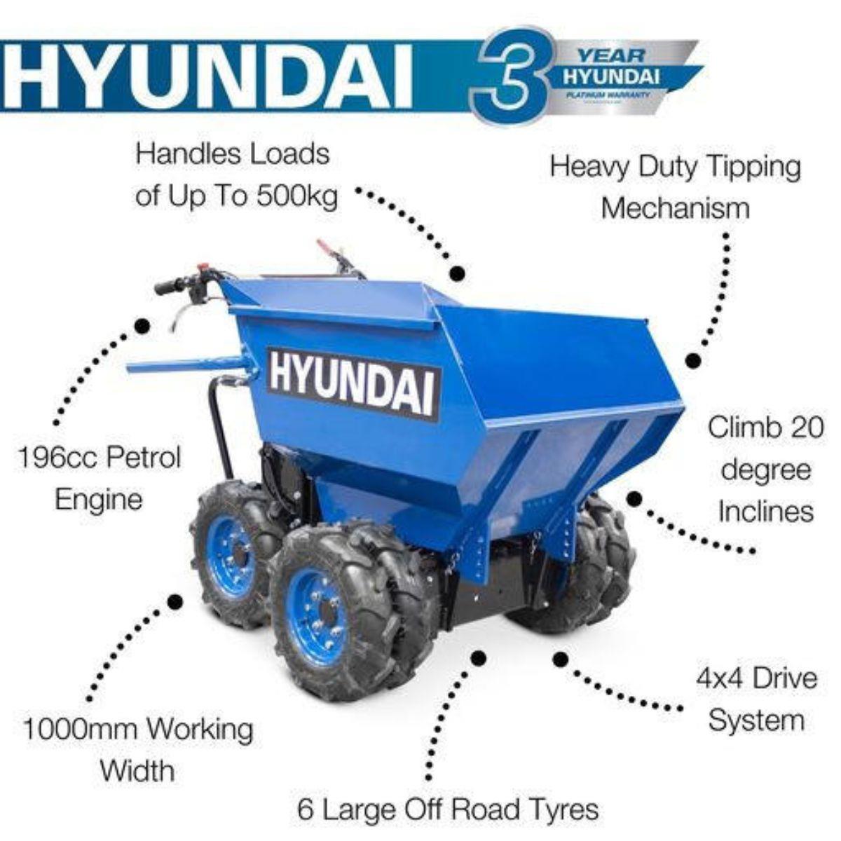 Hyundai HYMD500 4 x 4 Drive Mini Dumper Power Barrow 196cc Engine, 500kg Capacity & Compact & Reliable