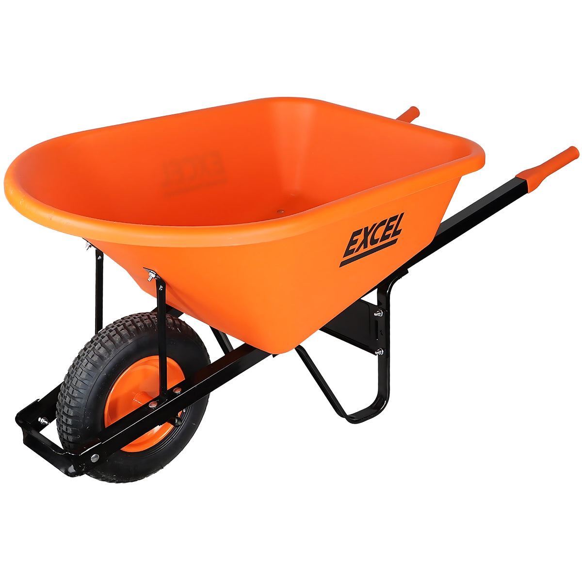 Excel Heavy Duty Orange Wheelbarrow with 120L HDPE Tray