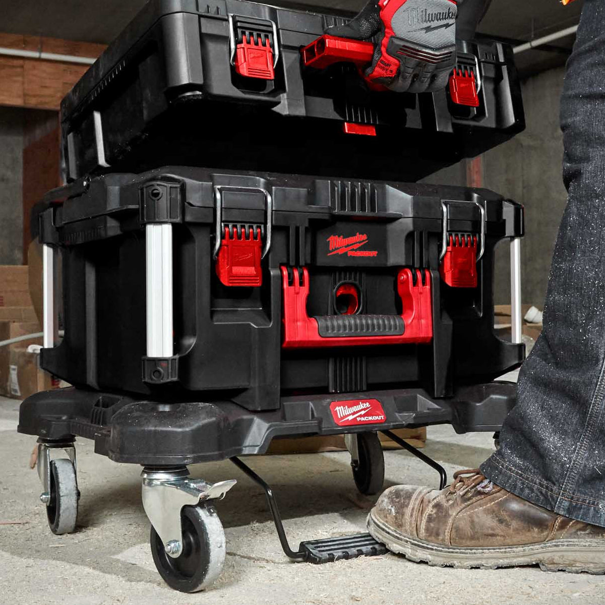 Milwaukee Packout Flat Trolley with 3 Drawer Tool Box