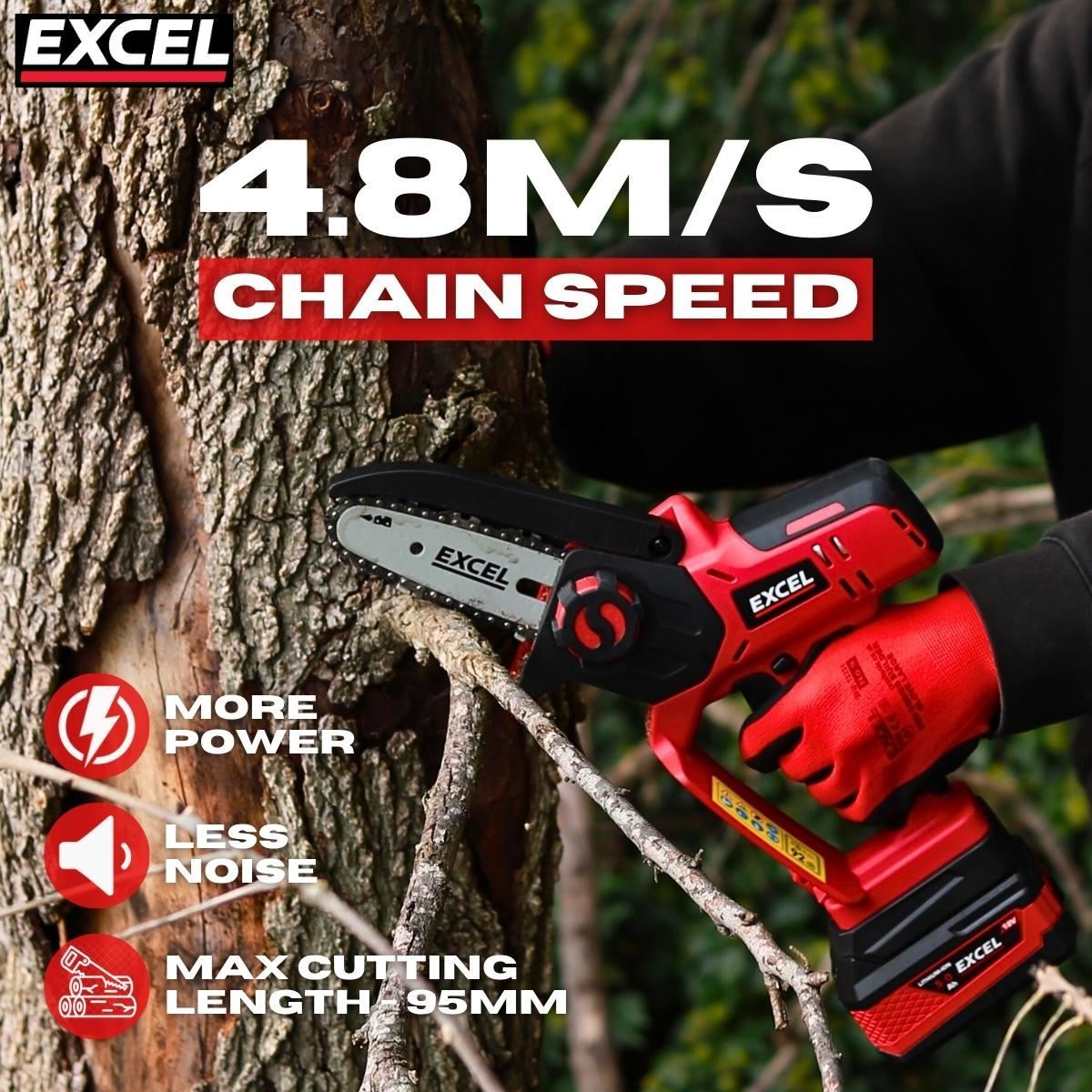 Excel 18V Cordless Mini Chain Saw with 1 x 2.0Ah Battery & Charger