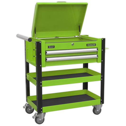Sealey AP760MHV Heavy-Duty Mobile Tool & Parts Trolley 2 Drawers & Lockable Top Green