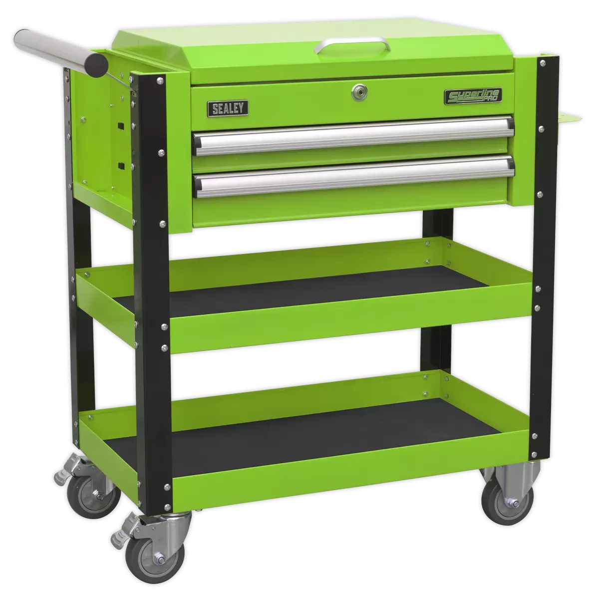 Sealey AP760MHV Heavy-Duty Mobile Tool & Parts Trolley 2 Drawers & Lockable Top Green