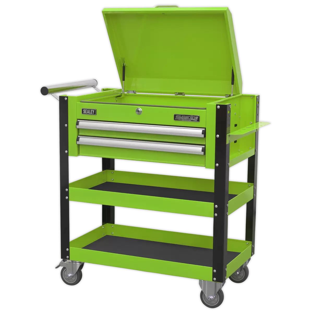 Sealey AP760MHV Heavy-Duty Mobile Tool & Parts Trolley 2 Drawers & Lockable Top Green