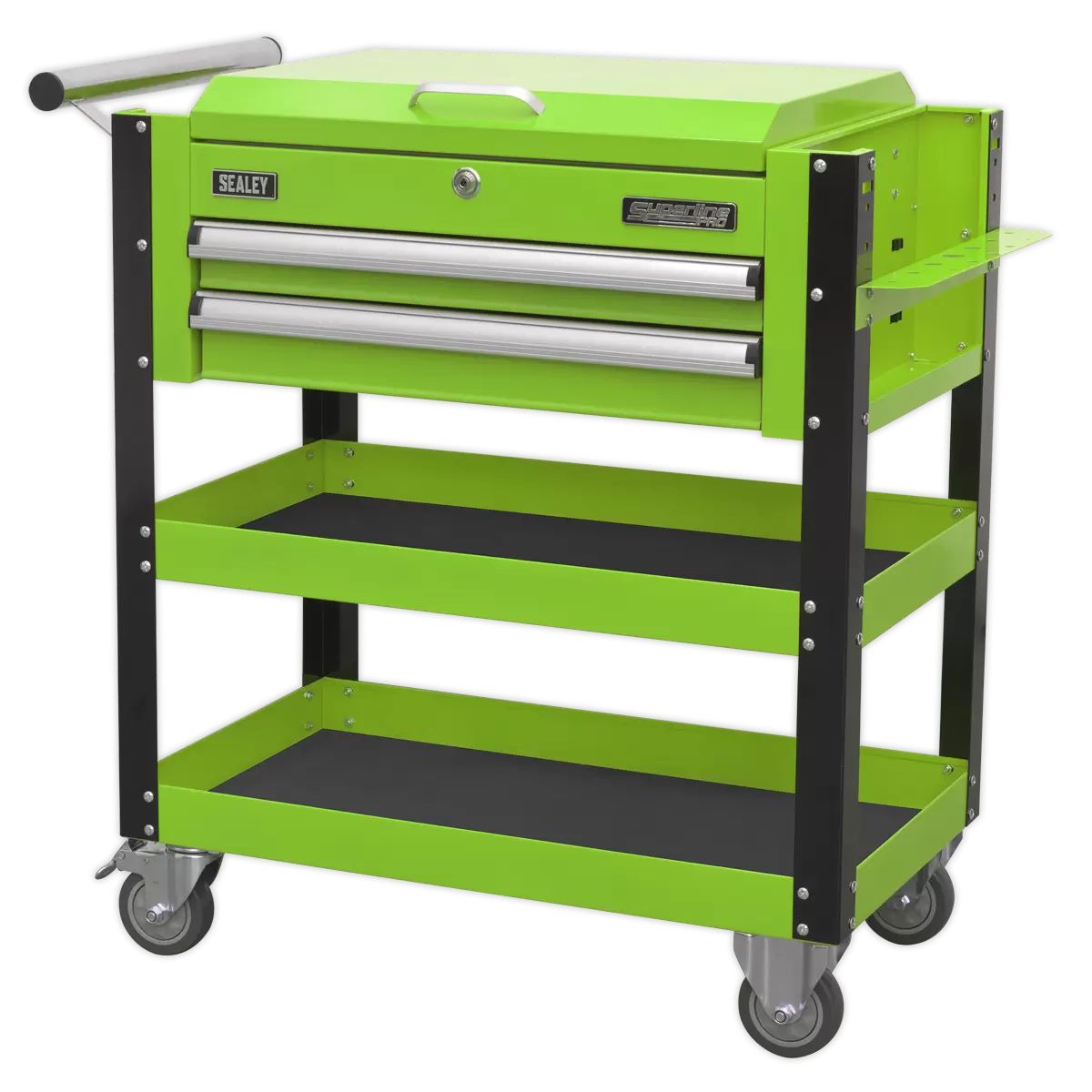 Sealey AP760MHV Heavy-Duty Mobile Tool & Parts Trolley 2 Drawers & Lockable Top Green