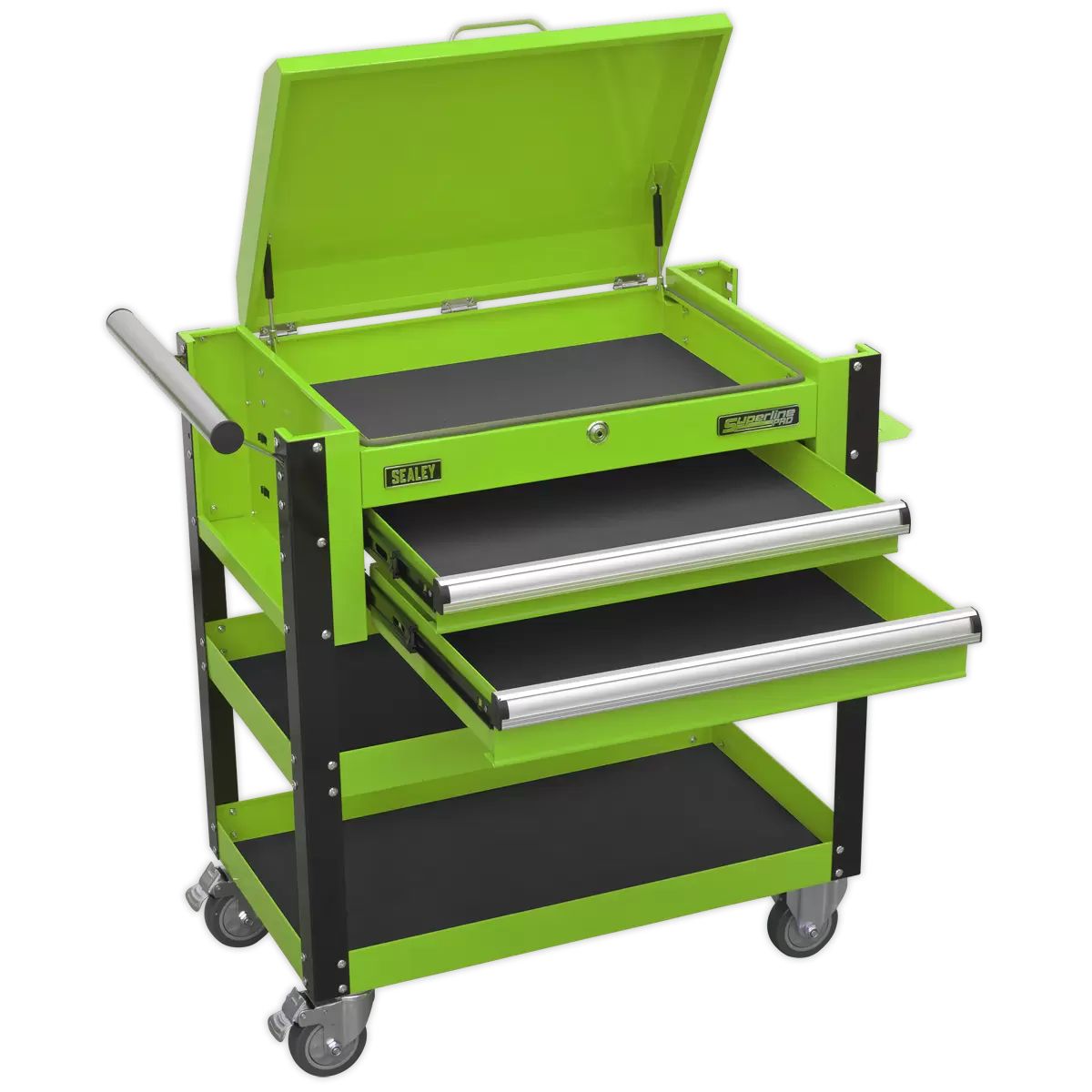 Sealey AP760MHV Heavy-Duty Mobile Tool & Parts Trolley 2 Drawers & Lockable Top Green