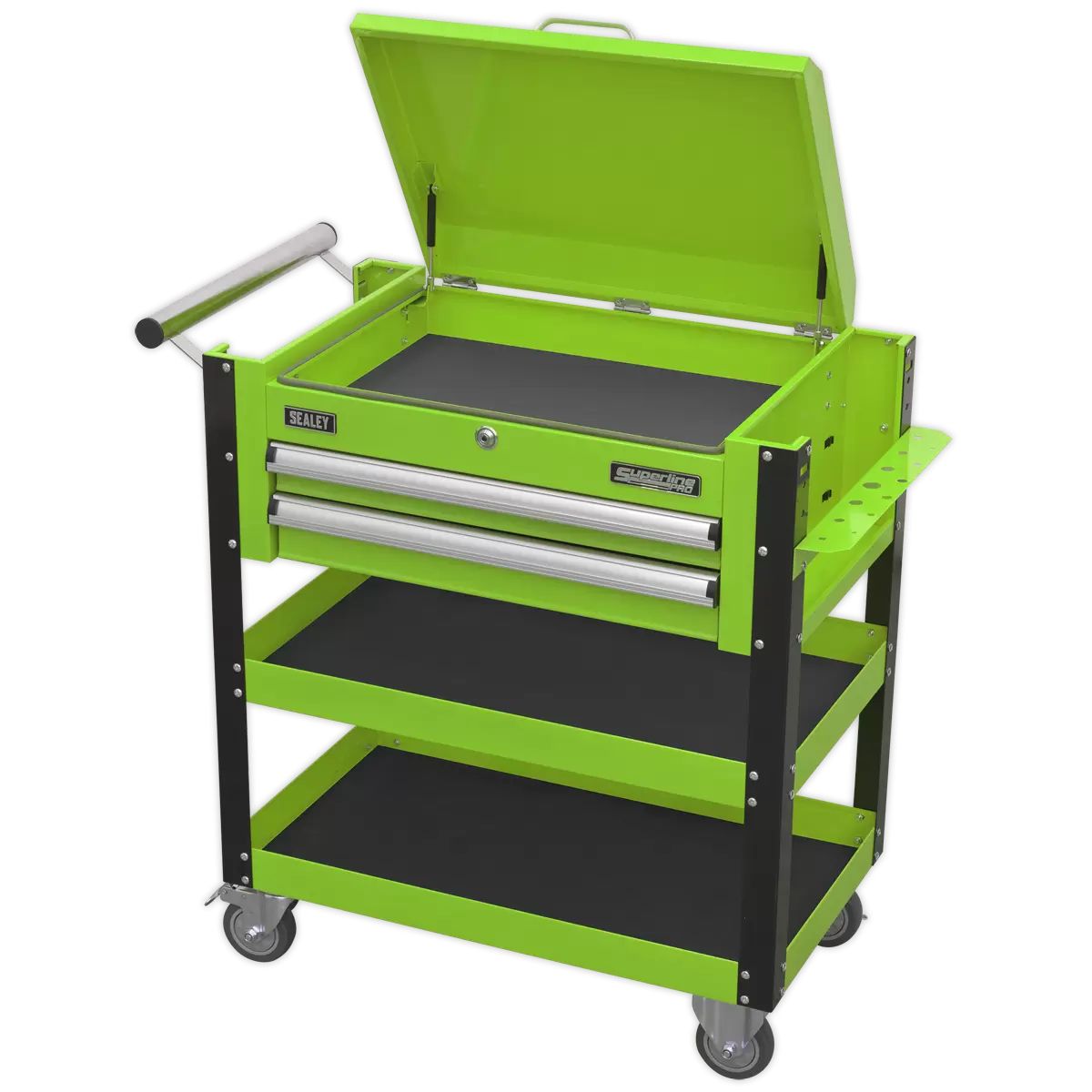 Sealey AP760MHV Heavy-Duty Mobile Tool & Parts Trolley 2 Drawers & Lockable Top Green