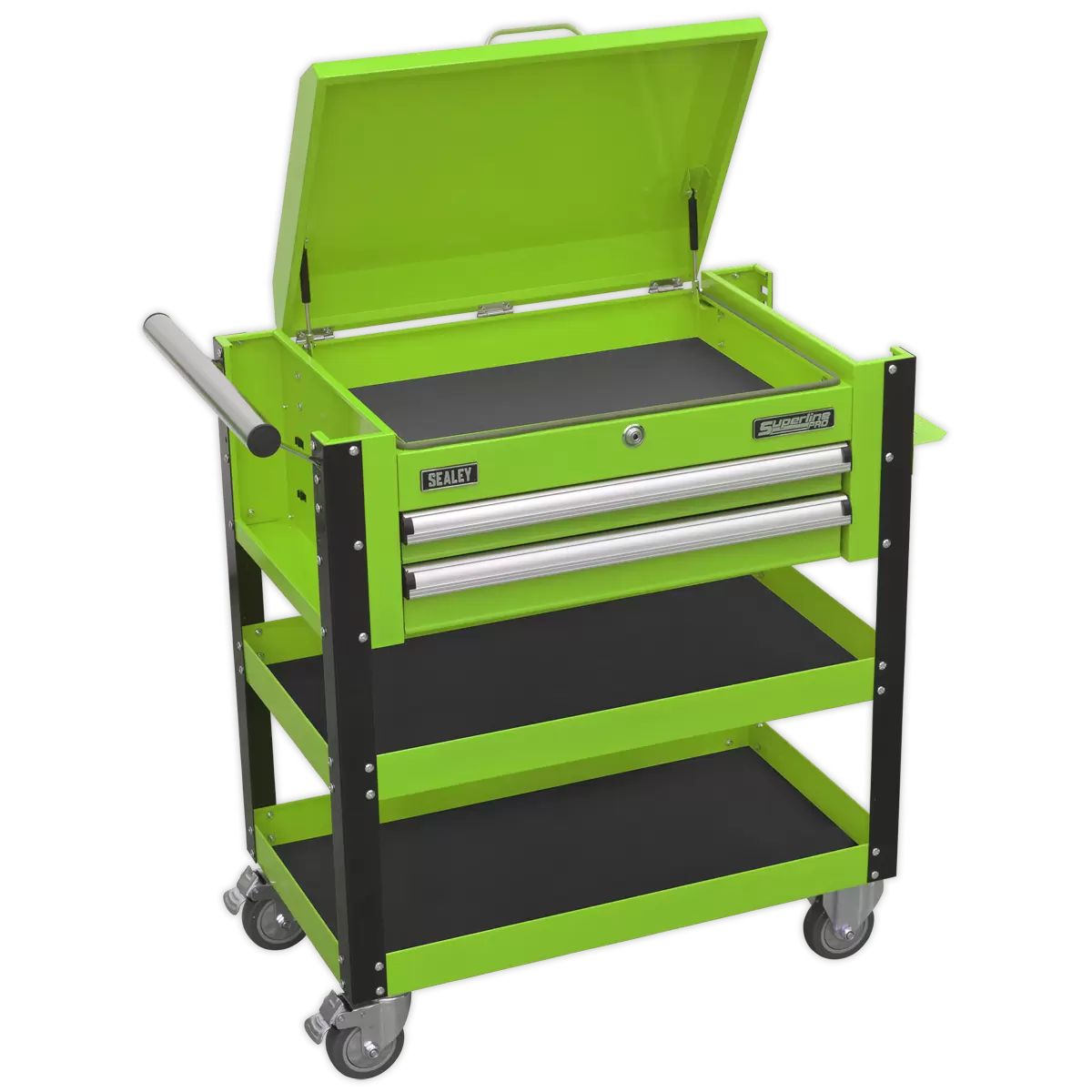 Sealey AP760MHV Heavy-Duty Mobile Tool & Parts Trolley 2 Drawers & Lockable Top Green