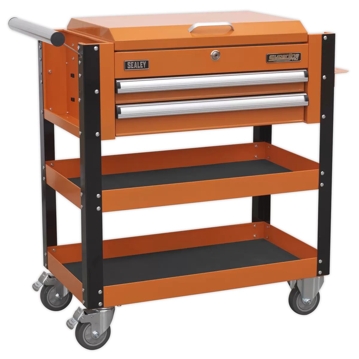 Sealey AP760MO Heavy-Duty Mobile Tool Parts Trolley 2 Drawers Lockable Top Orange