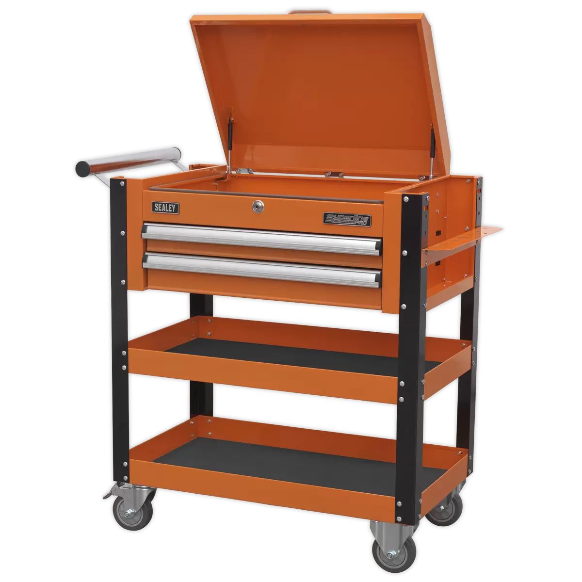 Sealey AP760MO Heavy-Duty Mobile Tool Parts Trolley 2 Drawers Lockable Top Orange