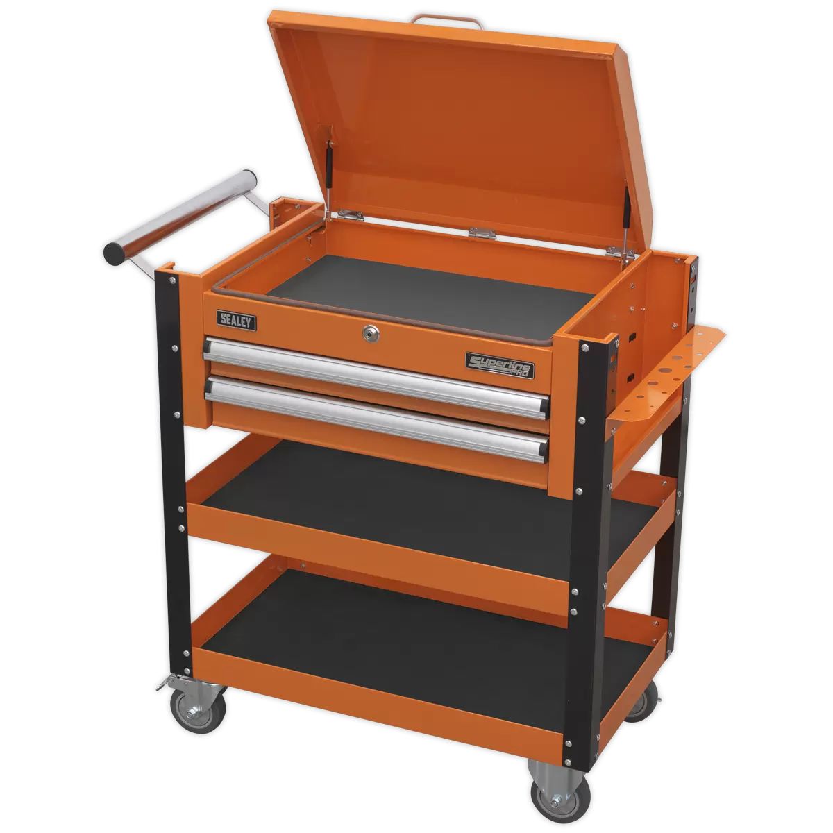 Sealey AP760MO Heavy-Duty Mobile Tool Parts Trolley 2 Drawers Lockable Top Orange