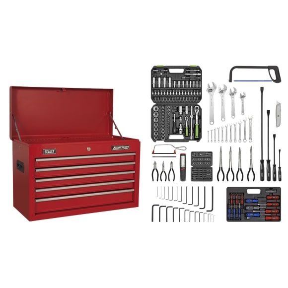 Sealey AP225COMBO Top chest 5 Drawer with Ball Bearing Slides Red 230pc Tool Kit