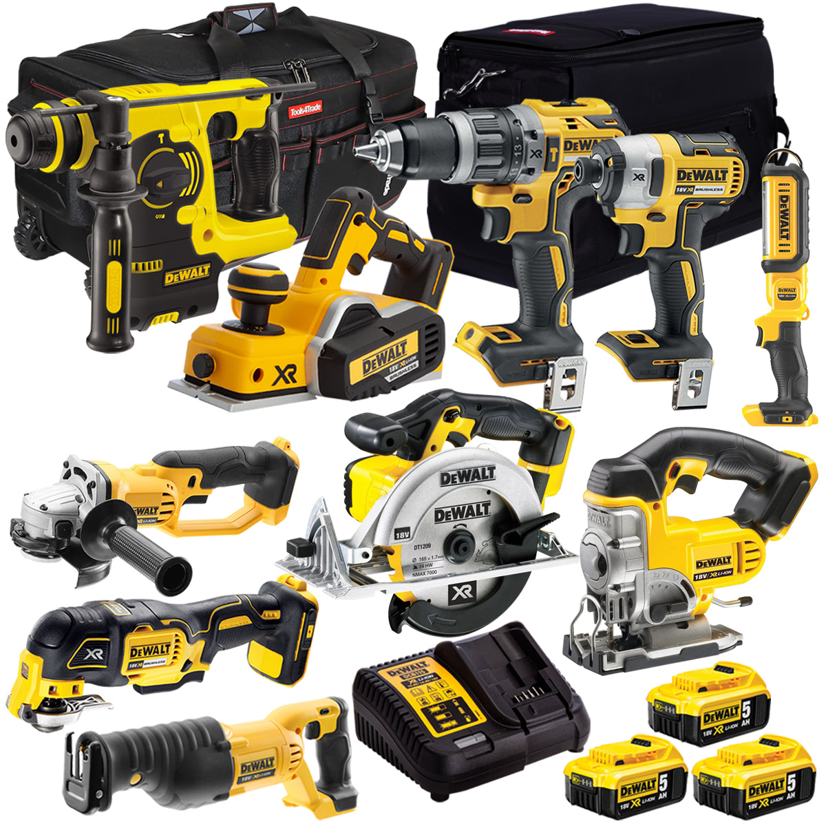 Dewalt 18V 10 Piece Cordless Tool Kit with 3 x 5.0Ah Battery & Charger T4TKIT-1162