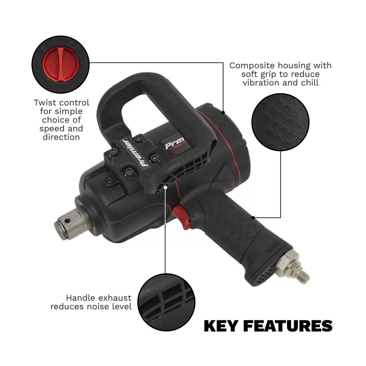 Sealey SA6008 1in Sq Drive Twin Hammer Air Impact Wrench