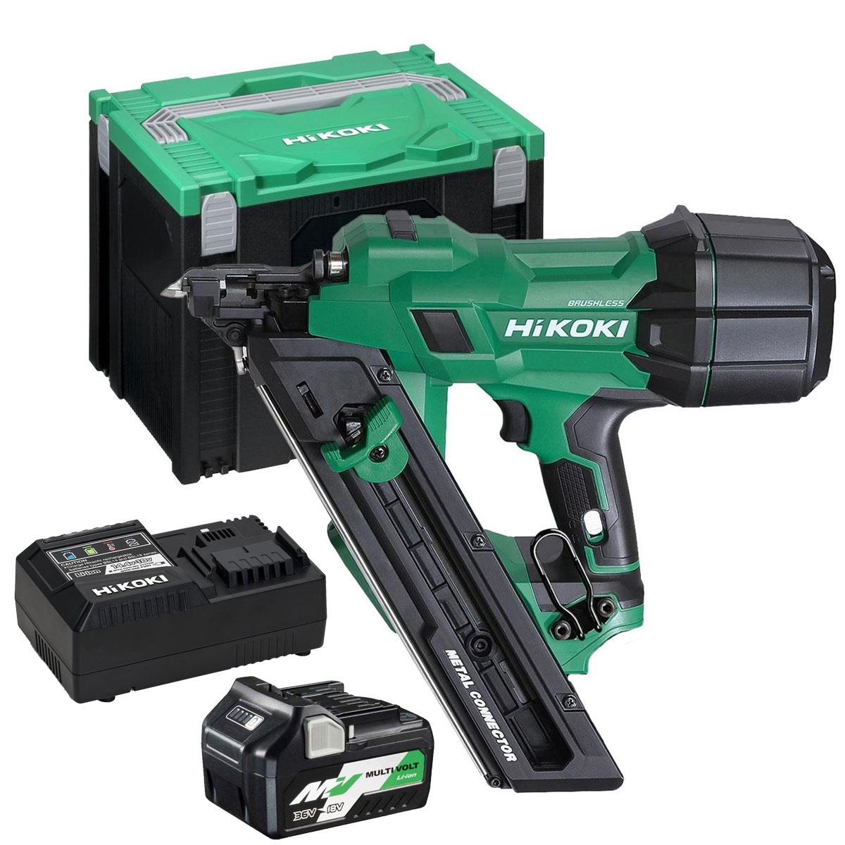 Hikoki NR1838DKAW9Z 18V Brushless 38mm Metal Connector Nailer with 1 x 2.5Ah/5.0Ah Battery & Charger