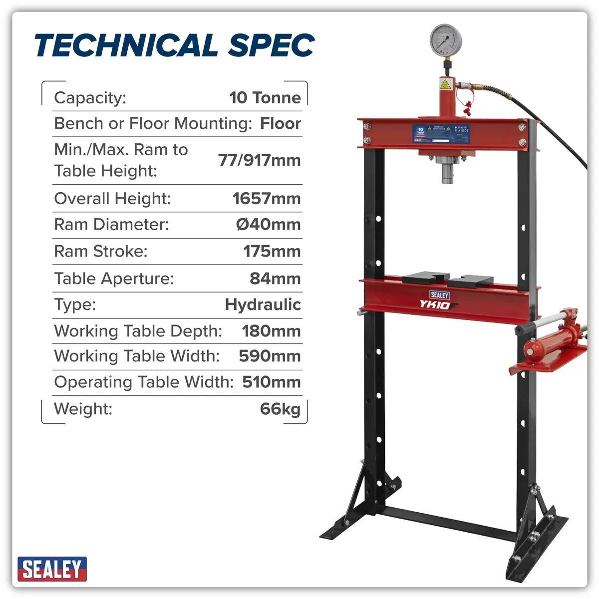 Sealey YK10F 10tonne Hydraulic Press Floor Type