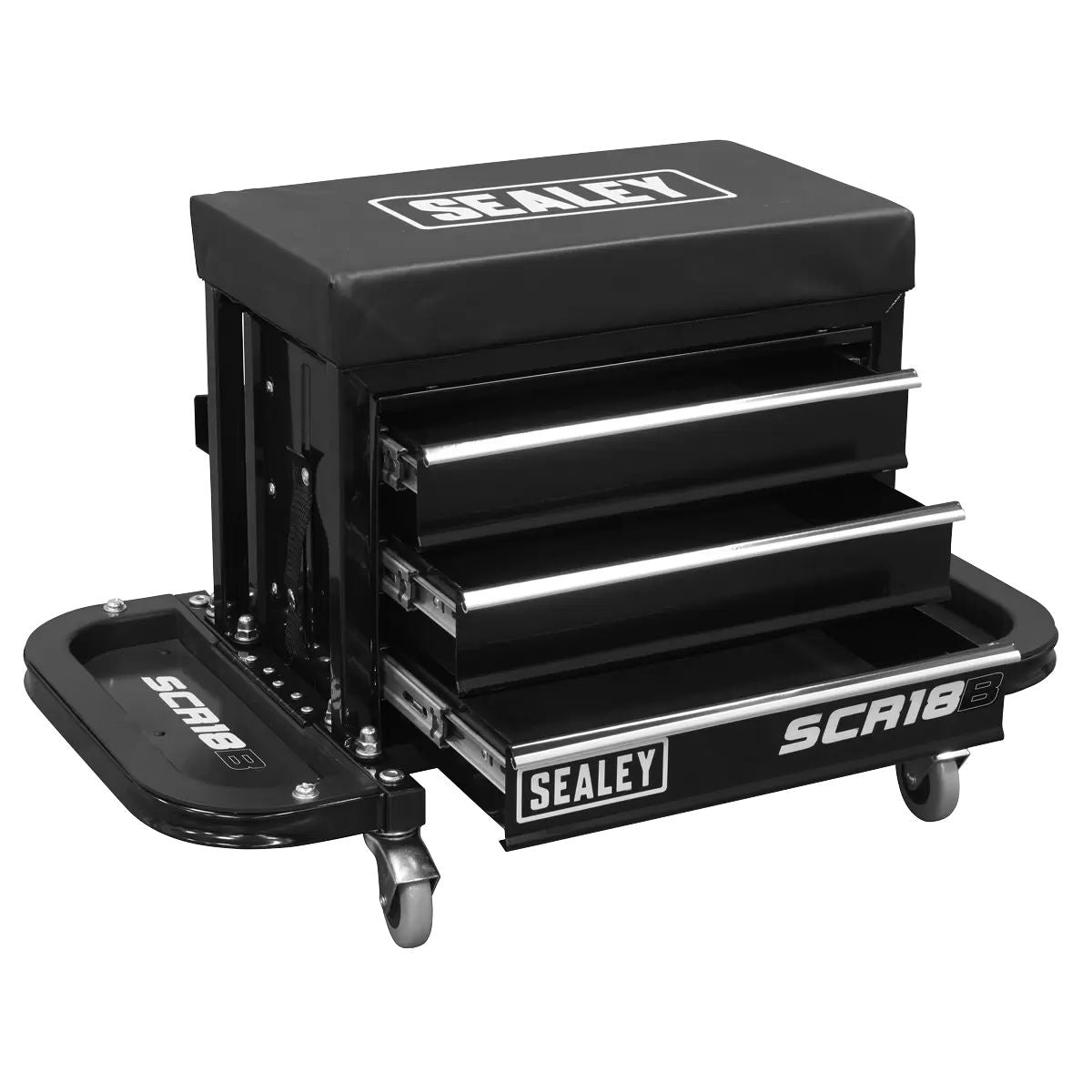 Sealey SCR18B Mechanic's Utility Seat & Toolbox-Black