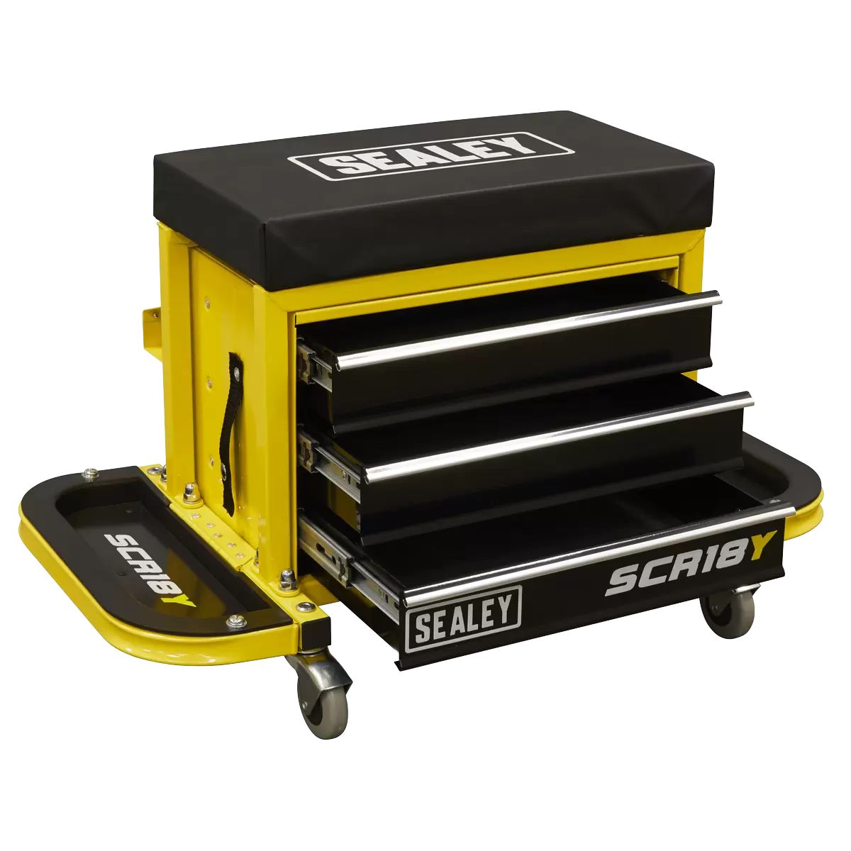 Sealey SCR18Y Mechanic's Utility Seat & Toolbox-Yellow