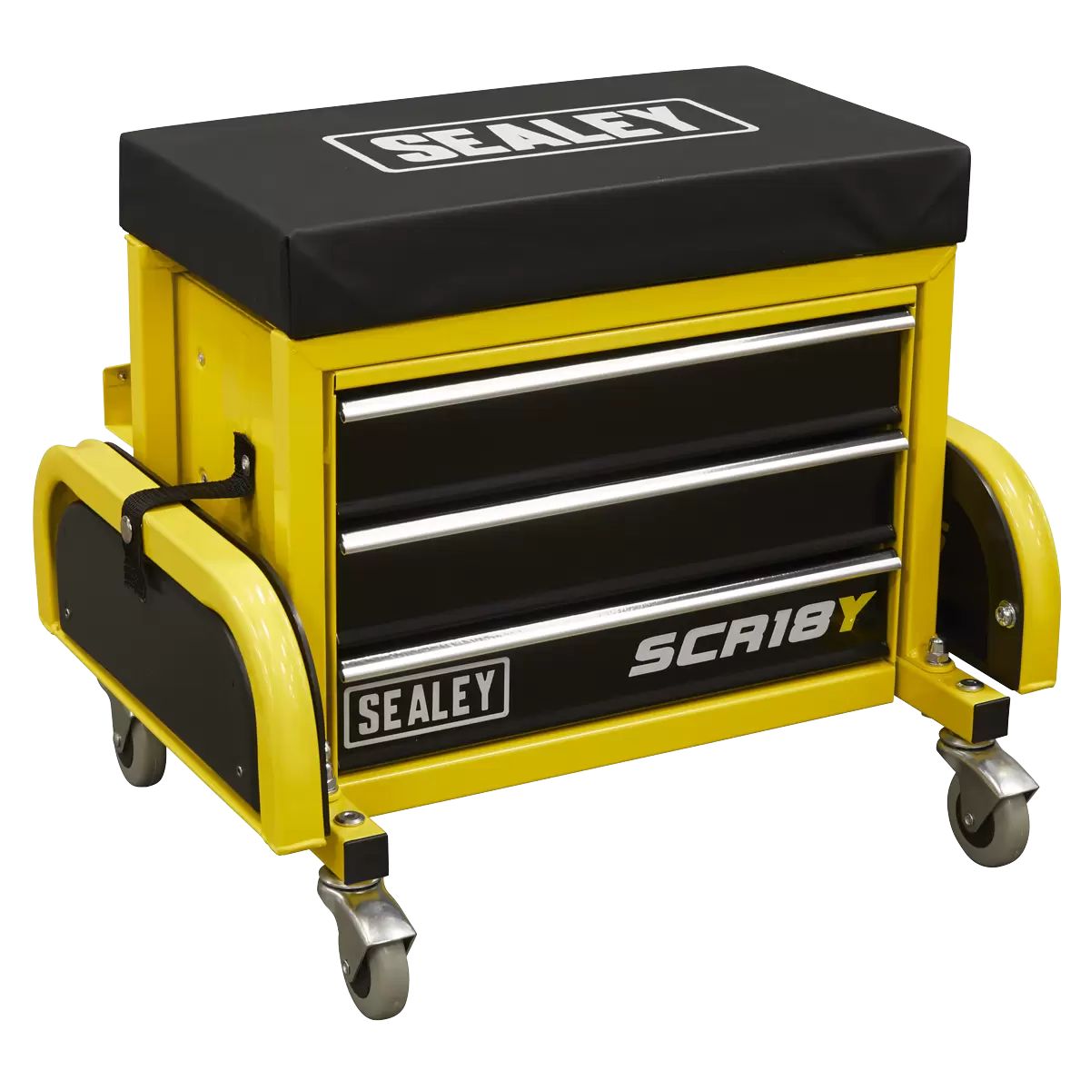 Sealey SCR18Y Mechanic's Utility Seat & Toolbox-Yellow