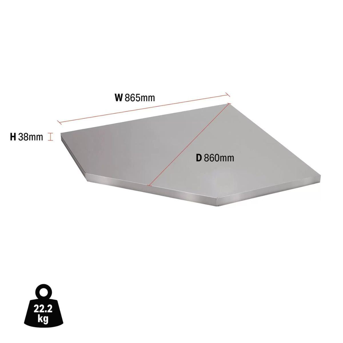 Draper MS400-SSC BUNKER 865mm Modular Stainless Steel Worktop for Corner Cabinet 33203