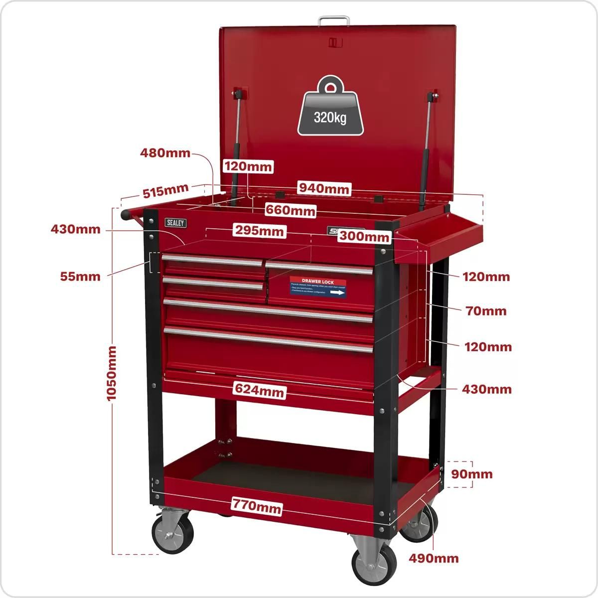 Sealey AP890M Mobile Tool & Parts Trolley with 5 Drawers