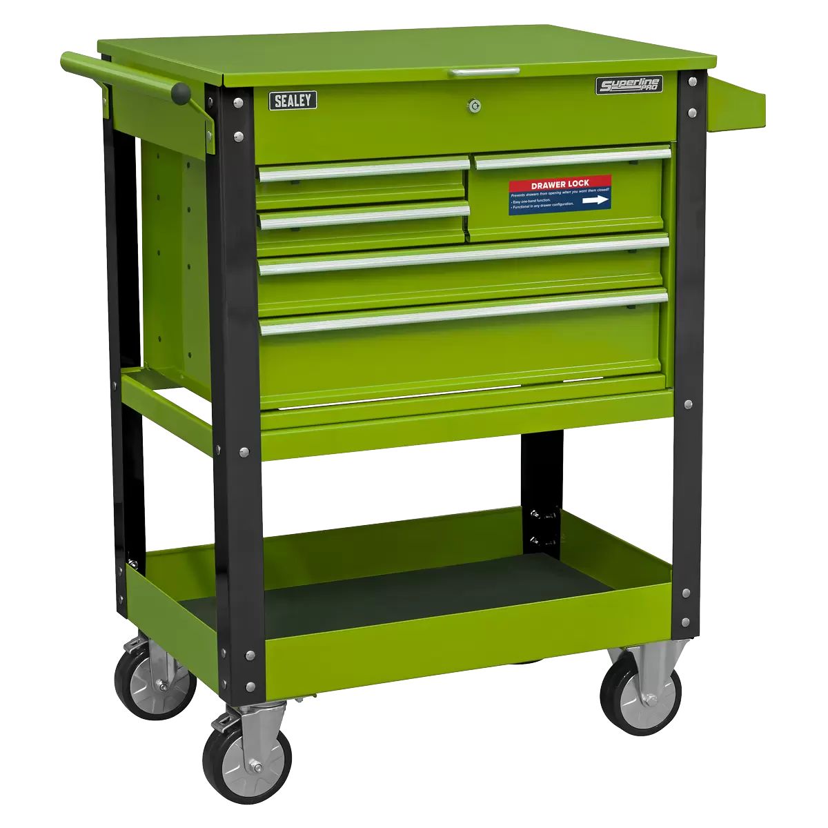 Sealey AP890MHV Heavy-Duty 5 Drawers and Lockable Top Mobile Trolley Green