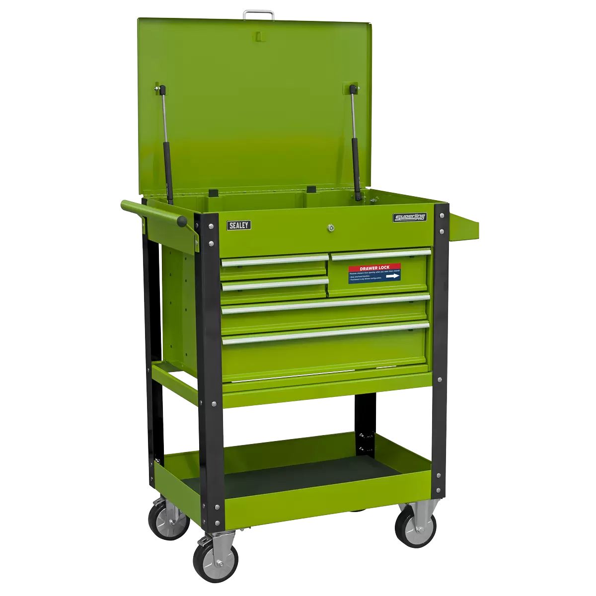 Sealey AP890MHV Heavy-Duty 5 Drawers and Lockable Top Mobile Trolley Green