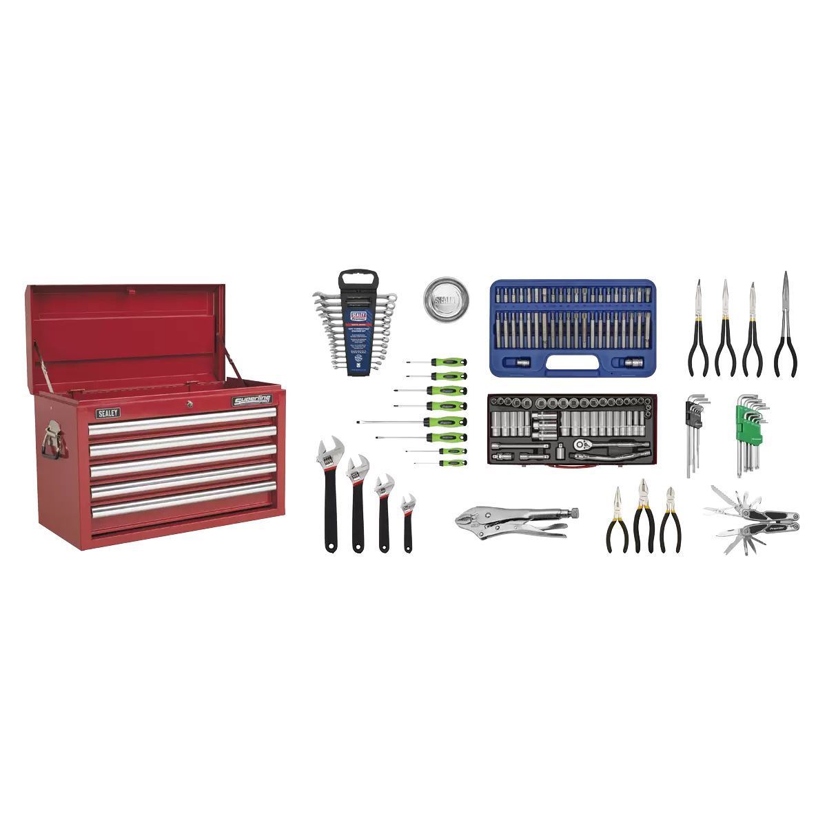 Sealey AP33059COMBO 5 Drawer Top chest with 140pc Tool Kit Red