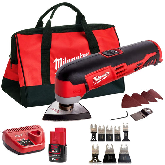 Milwaukee M12C12MT-0 M12 12V Sub Compact Multi-Tool With 1 x 2.0Ah Battery Charger Bag & 8 pieces Accessories Set
